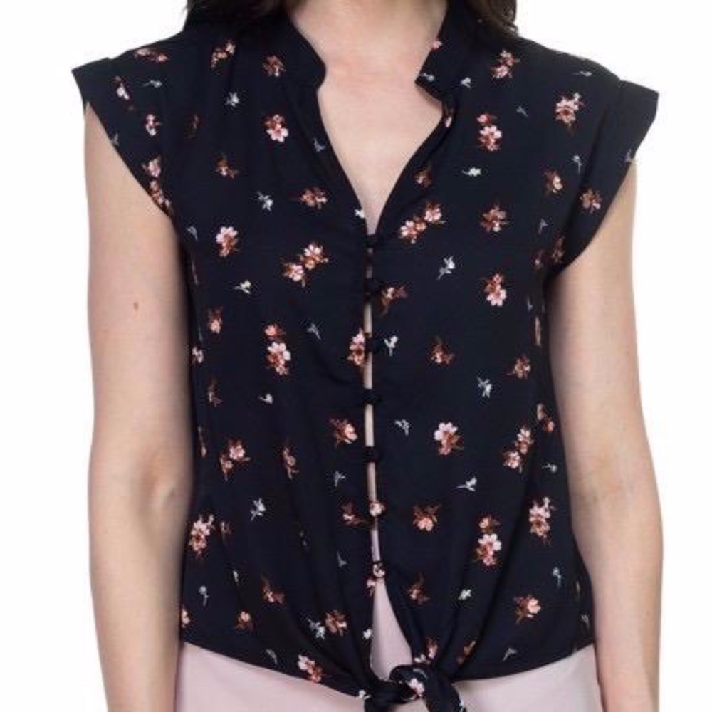 Flower Front Ribbon Blouse